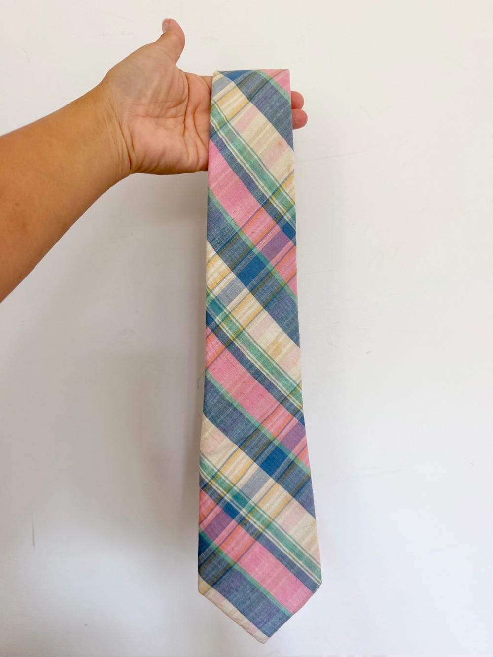 Lands End Vintage Made in the USA Pastel Plaid Neck Tie in Pink & Blue Spring